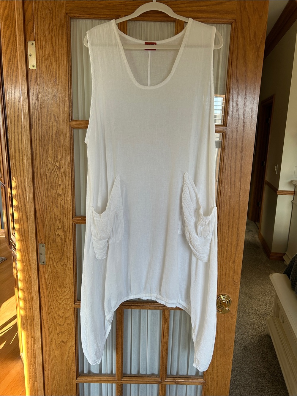 Oh My Gauze! White Sleeveless High-Low Pocket Dress/Tunic